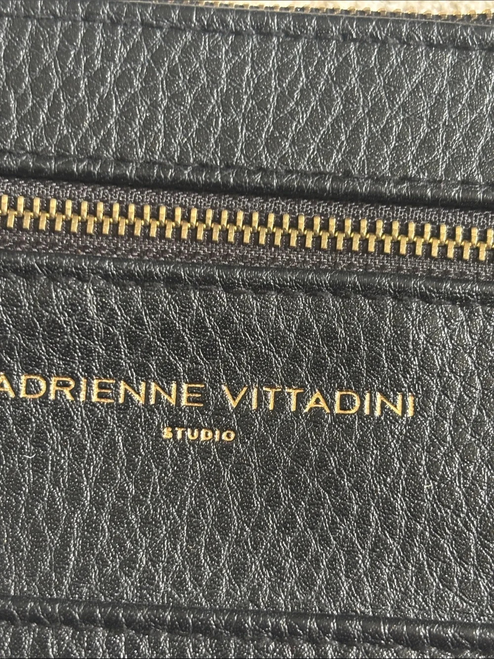 Adrienne Vittadini Black Leather Wristlet Clutch with Gold Hardware